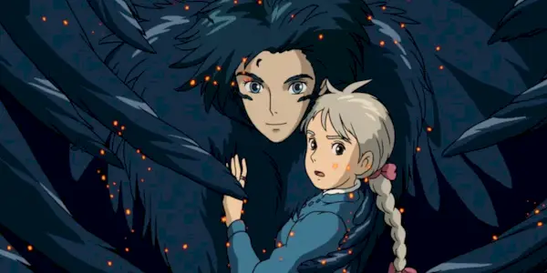 Howl and Sophie embracing in Howl