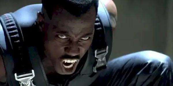Blade bearing his vampire teeth in Blade