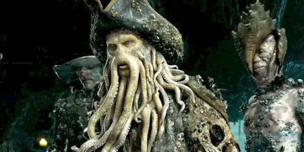 Bill Nighy as Davy Jones looking intently in Pirates of the Caribbean: Dead Man