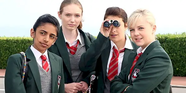 Four girls looking ahead in Angus, Thongs and Perfect Snogging