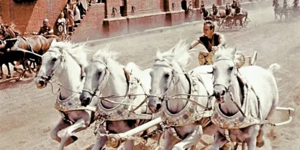 Juda Ben-Hur racing on a chariot in Ben-Hur