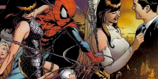 A spread from Amazing Spider-Man #544, depicting Peter Parker and Mary Jane Watson