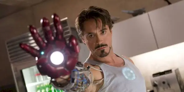 Robert Downey Jr. as Tony Stark testing his equipment in 