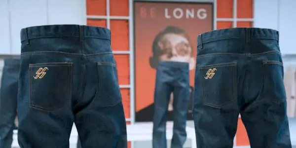 Killer jeans standing to attention in Slaxx.
