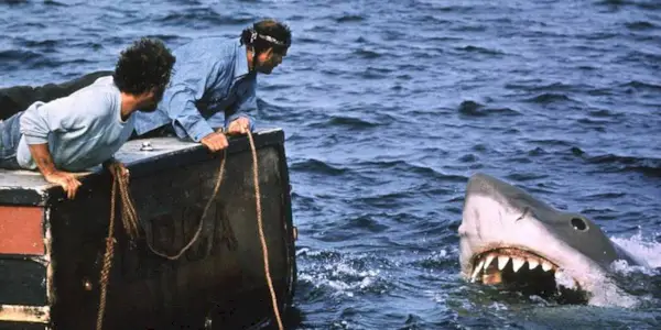 The men battling with the giant shark in Jaws.