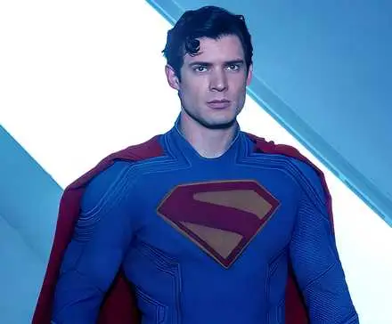 David Corenswet as Superman in 2025, serious in his Fortress of Solitude