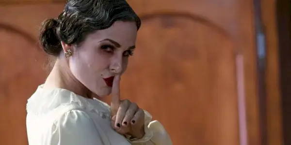 Danielle Bisutti as Michelle Crane, or the Woman in White, with a finger to her lips in Insidious: Chapter 2 (2013)