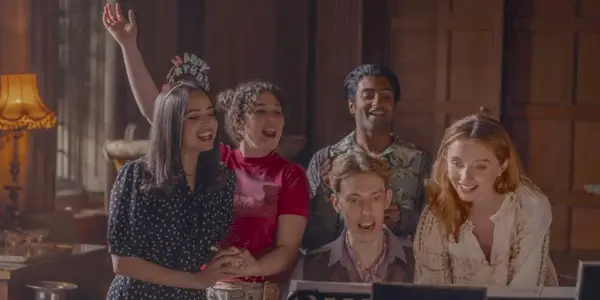 Sofia Carson, Poppy Gilbert, Harry Trevaldwyn, Nikhil Parmar, and Esmé Kingdom in My Oxford Year