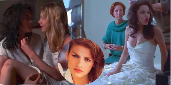 Gia Angelina Jolie with lover, shouting on a set and then a headshot of Gia Carangi