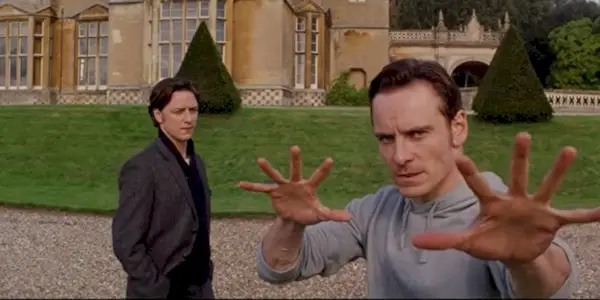 James McAvoy as Professor X and Michael Fassbender as Magneto in X-Men: First Class