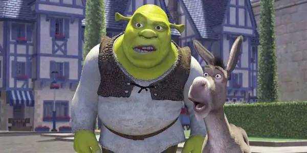 Shrek and Donkey looking confused in Shrek (2001)