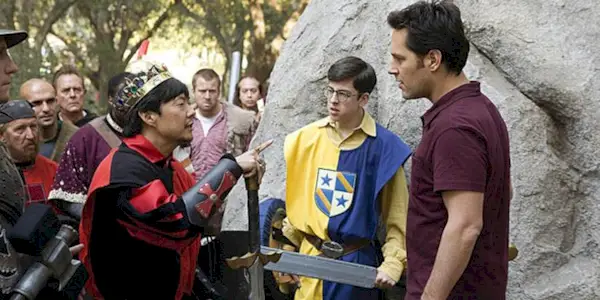 Ken Jeong, Christopher Mintz-Plasse, and Paul Rudd LARPing in Role Models