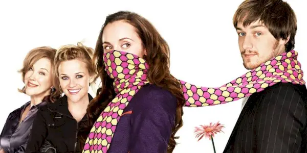 The main characters for the 2006 movie Penelope looking at the camera.