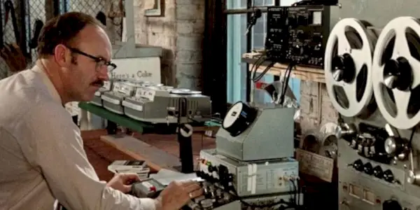 Gene Hackman as Harry monitoring surveillance equipment in The Conversation