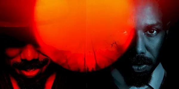 Sun between two identical men (both Michael B. Jordan)