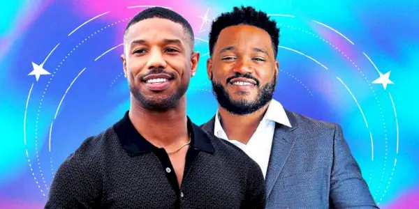 Custom image of Michael B. Jordan and Ryan Coogler in front of a blue background with stars