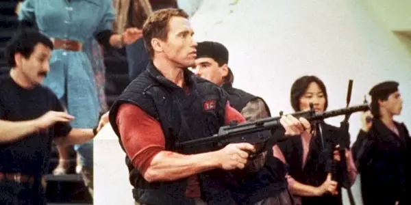Arnold Schwarzenegger as Police Captain Ben Richards in The Running Man