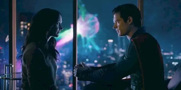 David Corenswet and Rachel Brosnahan looking at each other in Superman 