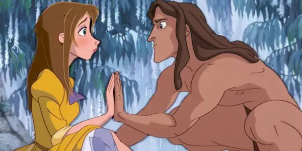 Jane and Tarzan placing their hands together in Tarzan