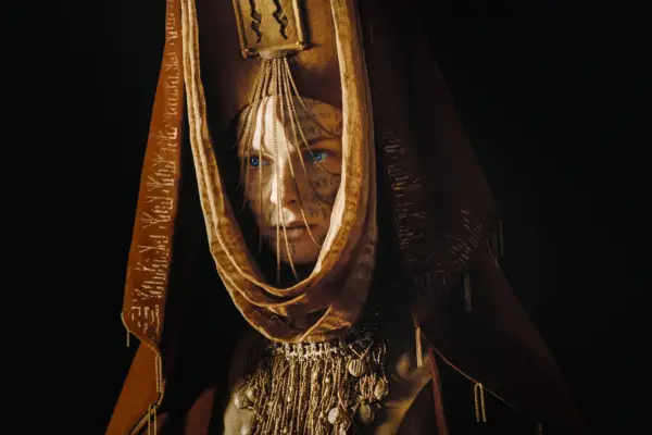 Rebecca Ferguson as Lady Jessica in the garb of a Reverend Mother in Dune: Part Two.