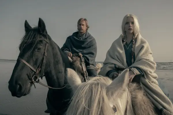 Anya Taylor-Joy as Olga in director Robert Eggers’ Viking epic THE NORTHMAN riding horses