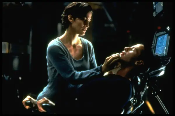 Carrie-Anne Moss and Keanu Reeves in The Matrix (Photo by Ronald Siemoneit/Sygma/Sygma via Getty Images)