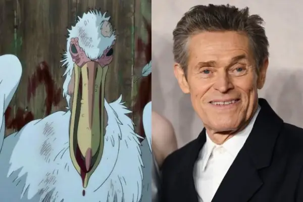 Willem Dafoe voices Noble Pelican in The Boy and the Heron