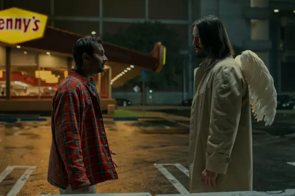 Aziz Ansari as Arj and Keanu Reeves as Gabriel in Good Fortune.