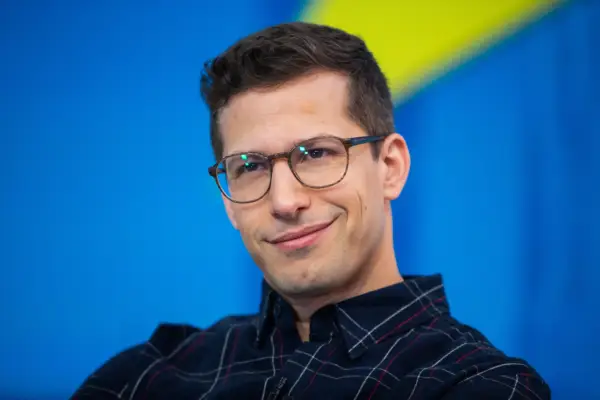 Andy Samberg wearing a plaid shirt