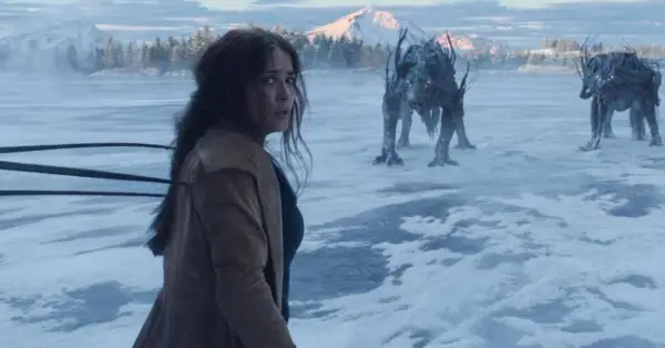 Salma Hayek as Ajak on a lake of ice being confronted by Deviants