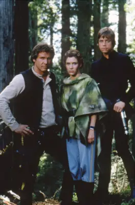 Harrison Ford, Carrie Fisher and Mark Hamill on the set of Star Wars: Episode VI - Return of the Jedi