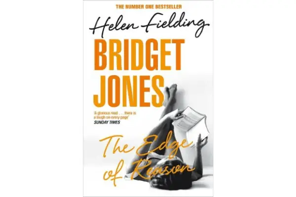 Bridget Jones: The Edge of Reason book cover with woman reading the newspaper and orange lettering