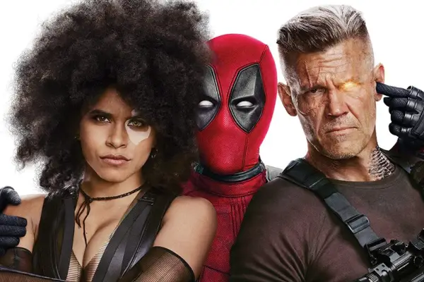 Zazie Beetz as Domino, Ryan Reynolds as Deadpool and Josh Brolin as Cable in Deadpool 2