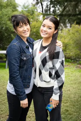 Candice Leask as Wendy Rodwell. Emerald Chan as Sadie Rodwell in Neighbours.