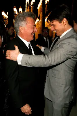 LOS ANGELES, CA - FEBRUARY 09: (NA & UK TABLOIDS OUT) Actor Dustin Hoffman (L) is greeted by Tom Cruise at LACMA