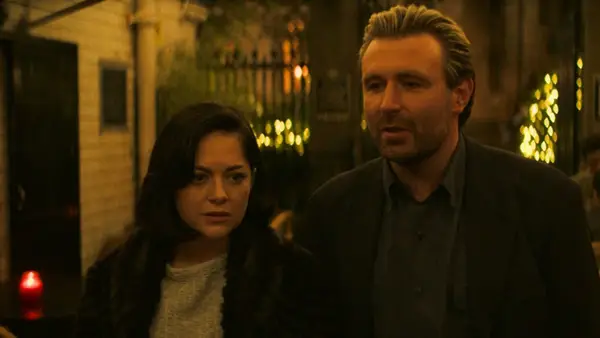 James McArdle as Gal Dove and Sarah Greene as DeeDee Harrison in 