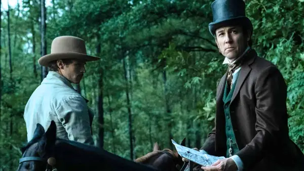 Tobias Menzies and Brandon Flynn in a still from 