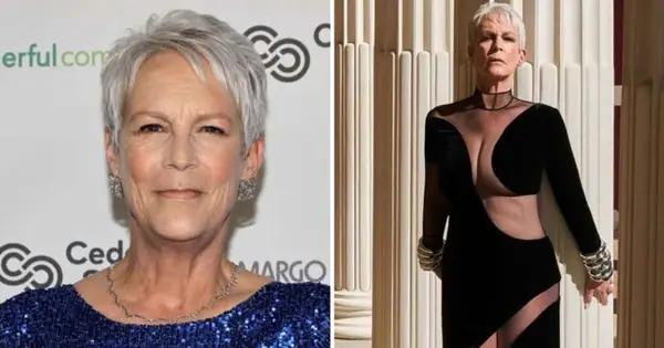 Jamie Lee Curtis, 64, teilt das Internet mit spaltbarem Kleid für Vogue-Fotoshooting durch