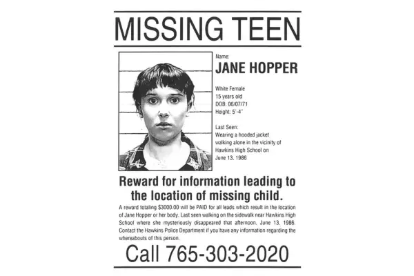 A poster for a missing teen from the show Stranger Things
