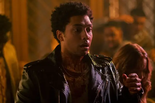 Chance Perdomo (Andre Anderson) in Gen V covered in blood, looking shocked