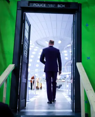 Prince William visits the TARDIS on the Doctor Who set