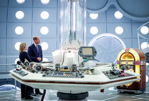 Prince William visits the TARDIS on the Doctor Who set