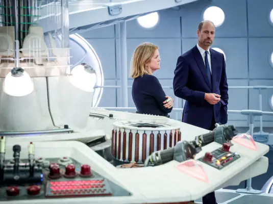 Prince William visits the TARDIS on the Doctor Who set