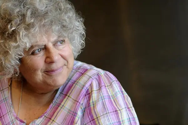 Miriam Margolyes wearing a pink chequered shirt