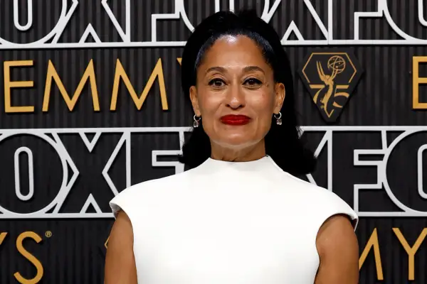 Tracee Ellis Ross photographed in a white dress at the 75th Primetime Emmy Awards