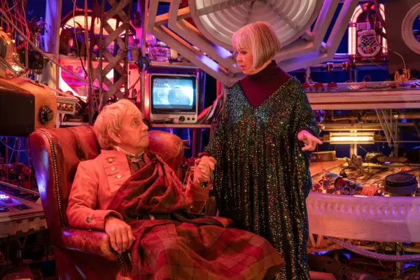 Jamie (Frazer Hines) and Zoe (Wendy Padbury) in Tales of the Tardis holding hands inside the TARDIS