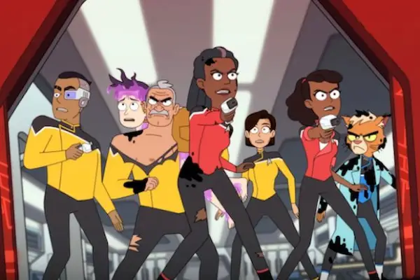Star Trek: Lower Decks characters gathered together looking ready for action