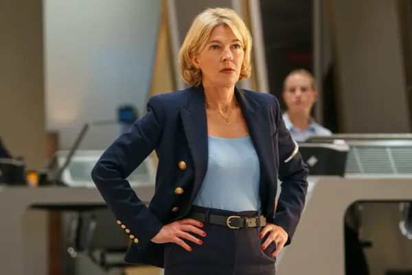 Kate Lethbridge Stewart (Jemma Redgrave) in Doctor Who with her hands on her hips