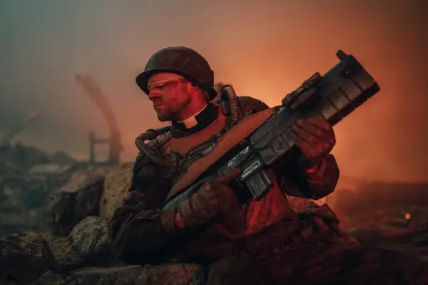 Joe Anderson wearing a soldier