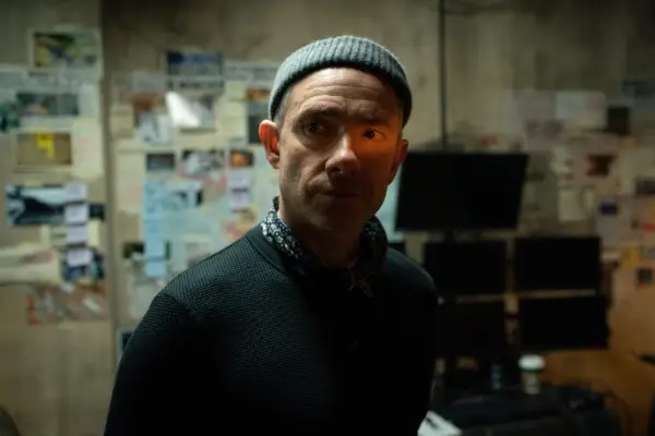 Martin Freeman in Secret Invasion, wearing a hat and sweater